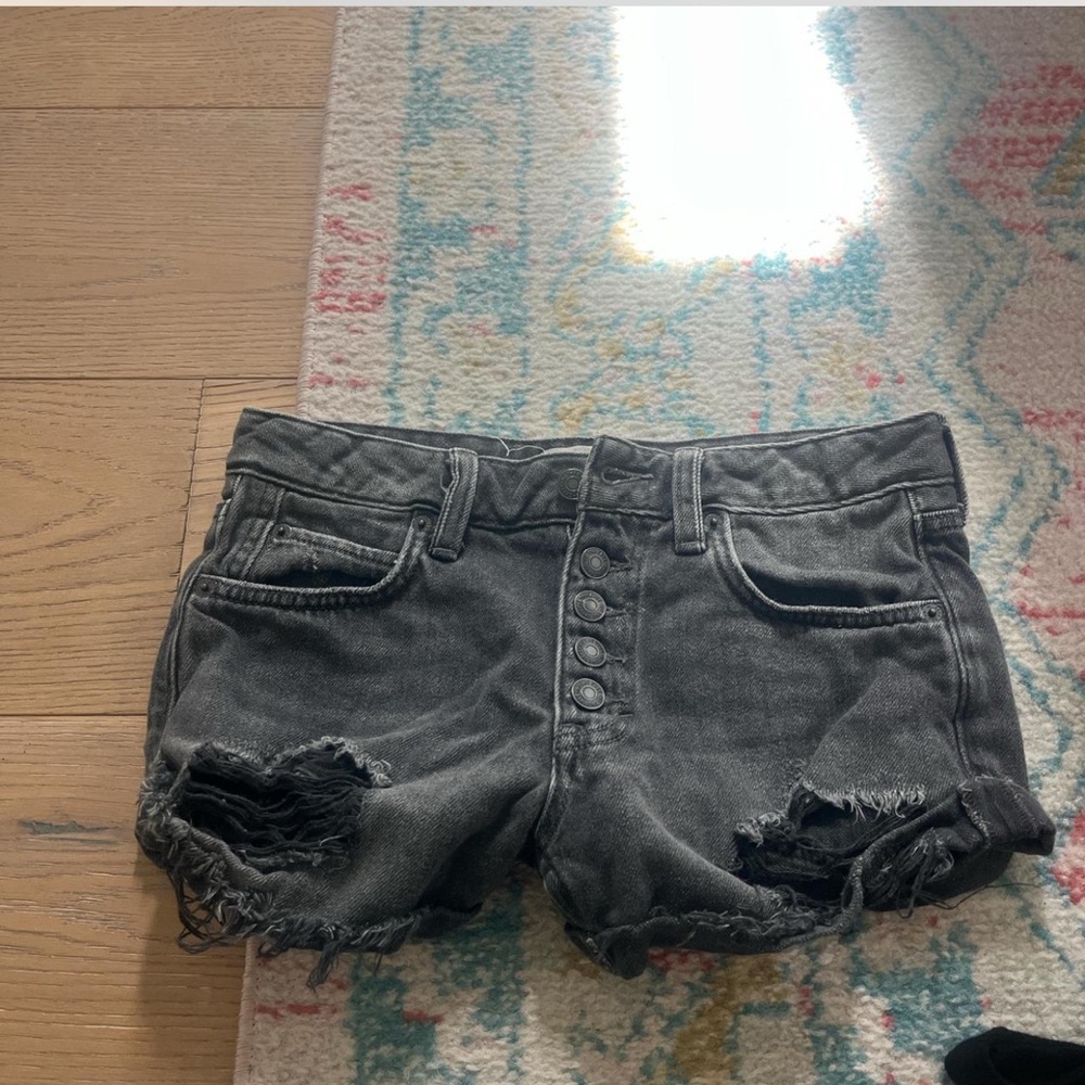 Distressed Gray Denim Shorts